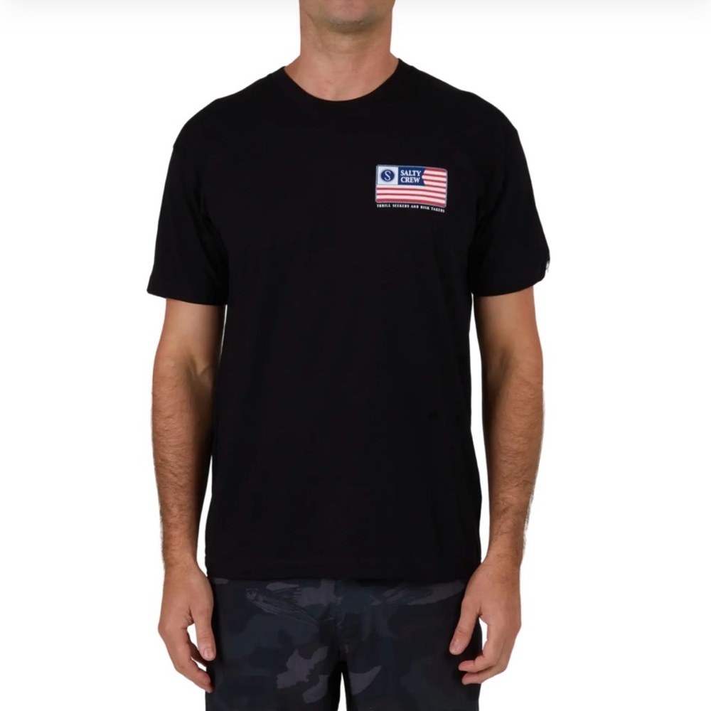 Salty Crew Freedom Flag Short Sleeve Black T-Shirt- Size Medium - Picture 2 of 6